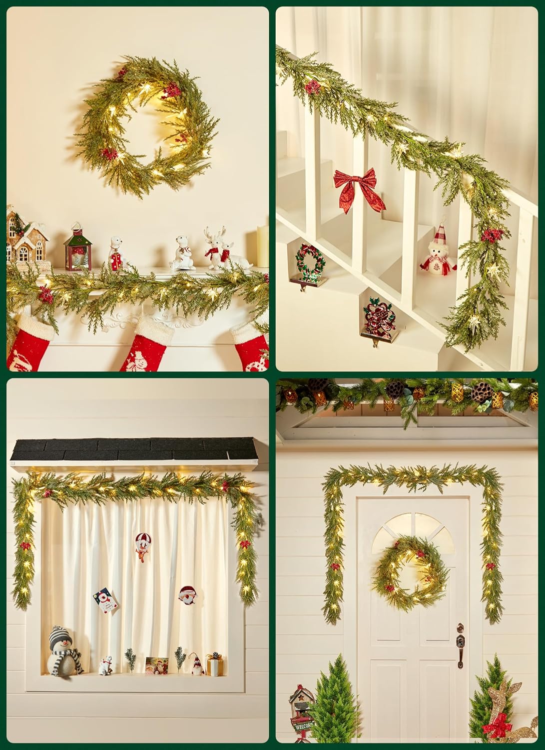 Christmas Garland with Lights, 6Ft 20 LED Lighted Pine Leaves Garland, Battery Operated