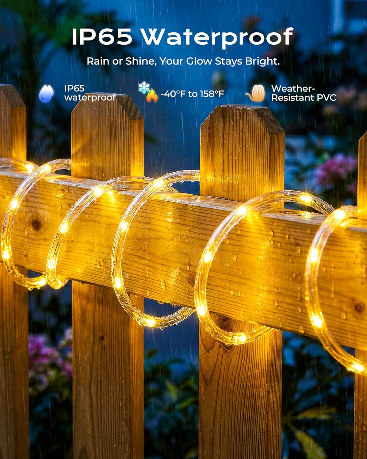 2Pack Total 78FT 200LED Solar Rope Lights, 8 Modes, Warm White