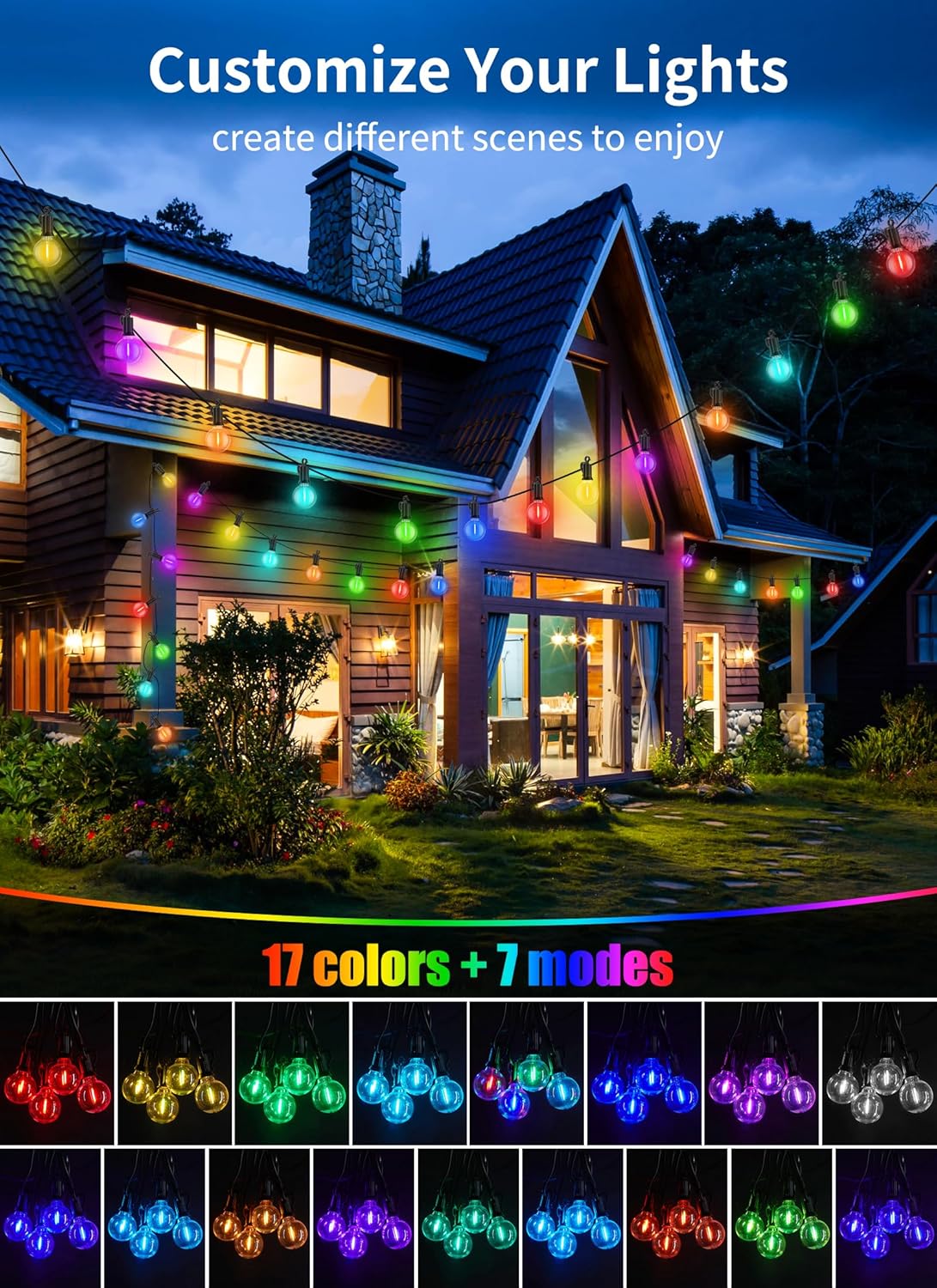 29ft Plug In RGBW G40 12 LED Bulbs String Lights for Patio Garden Cafe Wedding Deck