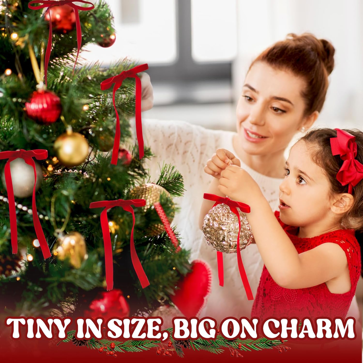 Red Velvet Ornaments Bows for Christmas Tree Ribbon - 30 Pcs Christmas Decorations Rustic Crafts Gift Bows, Door Garland Decor Home（5 x 7 Inch）