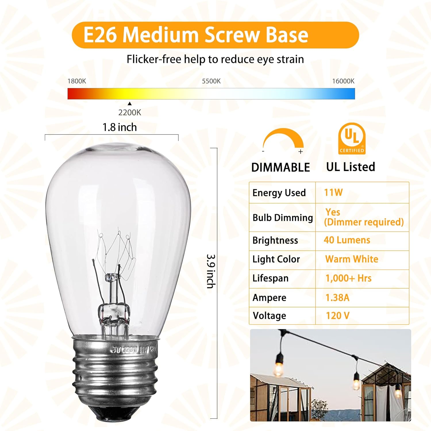 S14 11W 120V Incandescent Glass Replacement Bulbs with E26 Medium Base