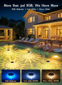 Solar Powered Floating Pool Lights for Pools Bathtub, RGBWW, 12 Light Effects, Long Lasting