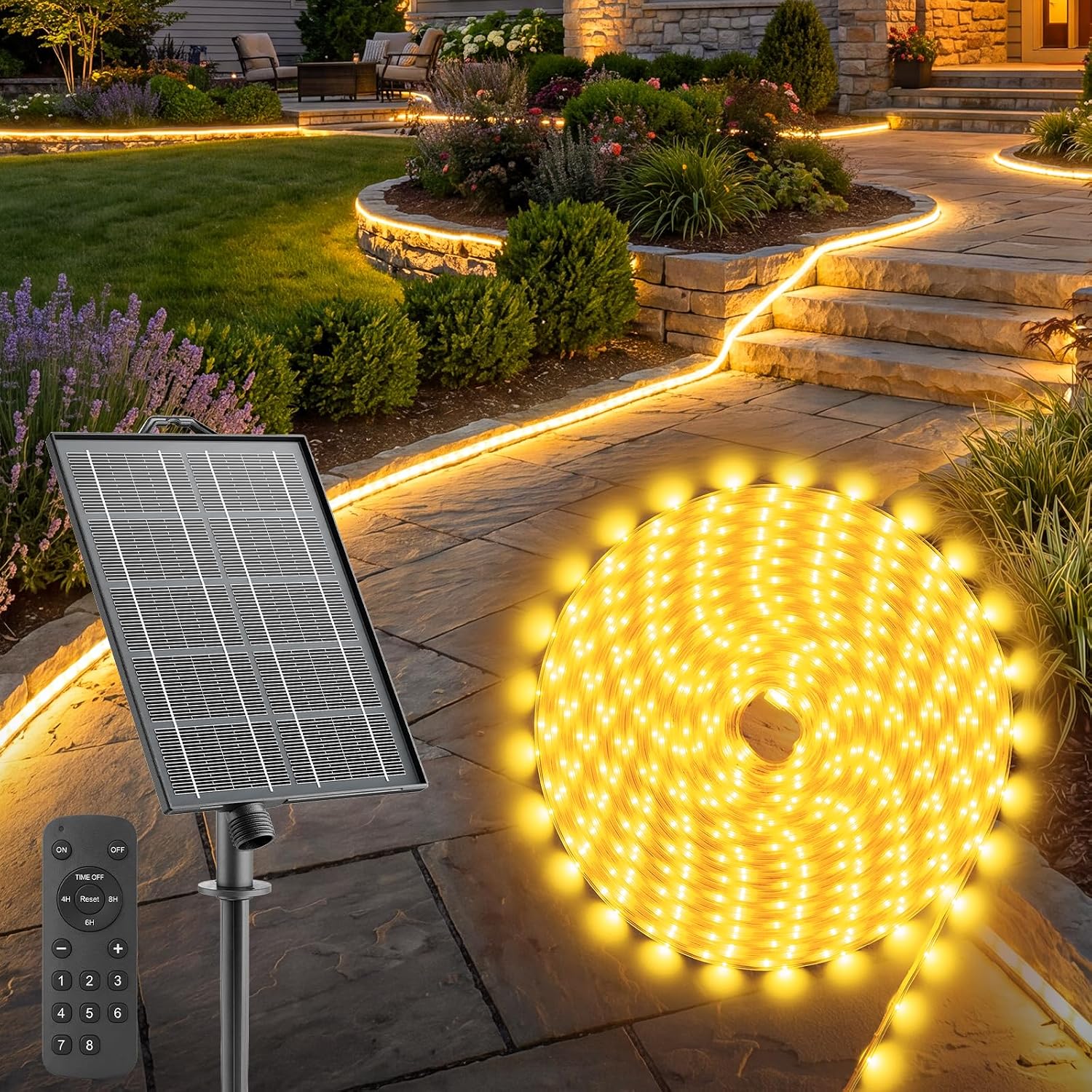 66Ft 640 LED Solar Powered String Lights Outdoor for Garden Yard Patio Party Decor, Warm White
