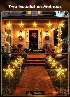 10Pcs/Set Large Waterproof Star Stake Pathway Lights for Outdoor Christmas Decorations, Warm White