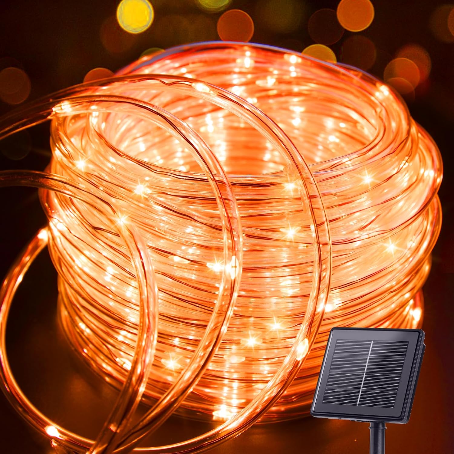 39FT 100LED Solar Rope Lights for Halloween Haunted House Party, 8 Modes, Orange