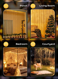 300 LED 9.8ft x 9.8ft Fairy Curtain Lights for Bedroom Christmas Decoration, USB Powered