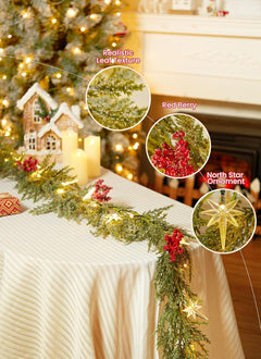 Christmas Garland with Lights, 6Ft 20 LED Lighted Pine Leaves Garland, Battery Operated