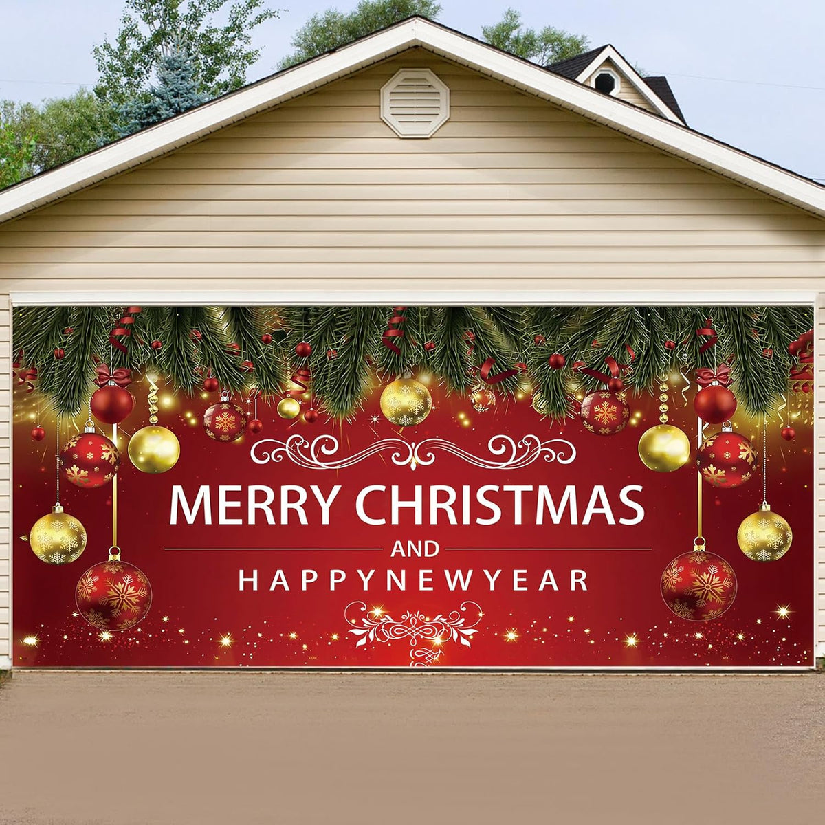 7x16ft Merry Christmas Garage Door Decoration Banner