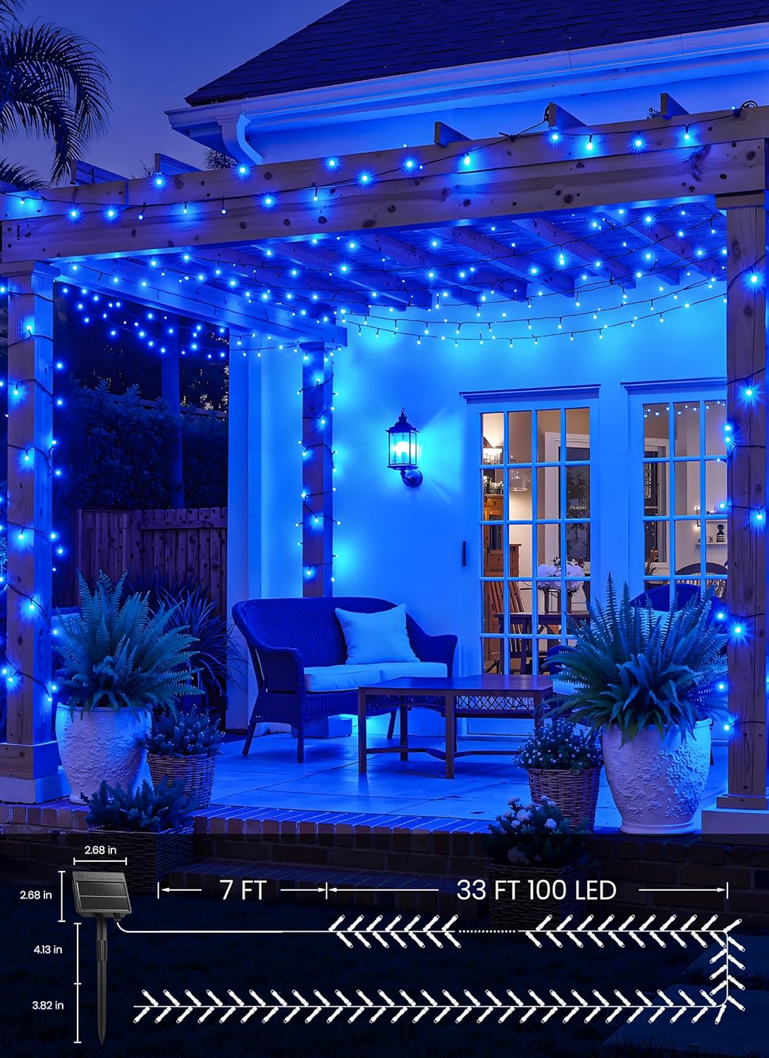 2 Pack Total 80FT 200 LED Solar Powered String Lights with 8 Modes for Christmas Tree, Blue