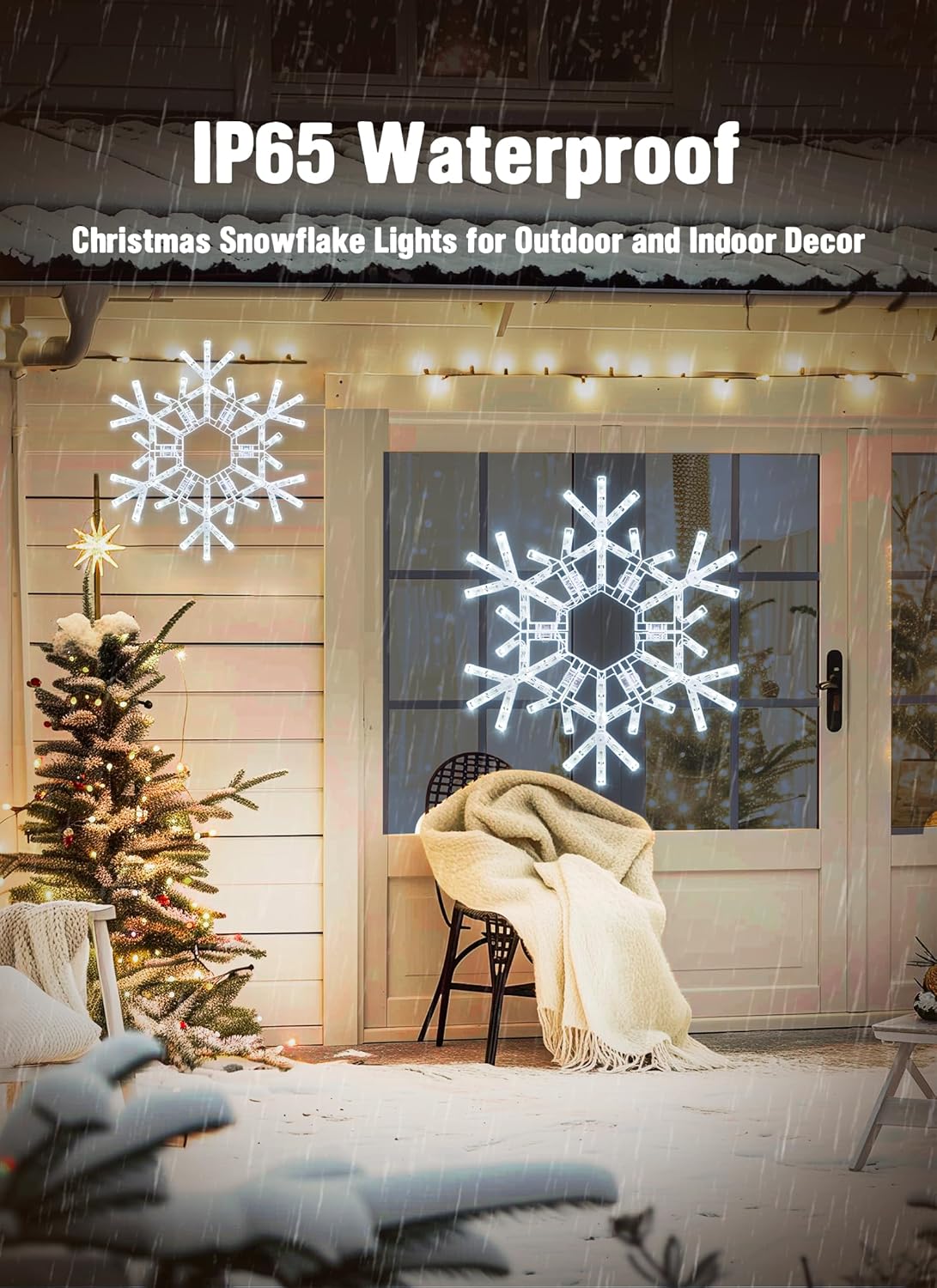 Christmas Snowflake Lights Outdoor Indoor, Multi-Size (20"/36") Multi-Color Folding LED Hanging Lights