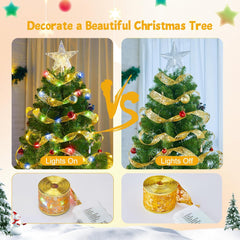 2 Pack Christmas Tree String Lights - 33ft 100 LED Gold Ribbon