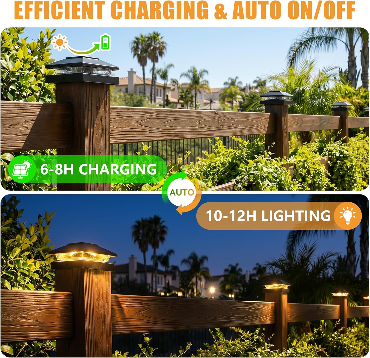 8 Pack Solar Powered Post Fence Cap Lights with 2 Color Modes for Patio Porch Garden, Black