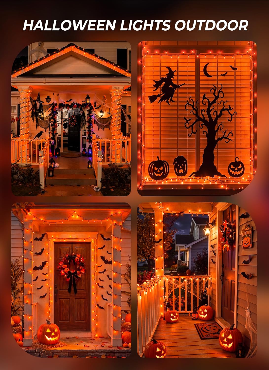 33FT Plug in 100 LED Mini Orange Lights for Halloween Fall Party Haunted House, 8 Modes