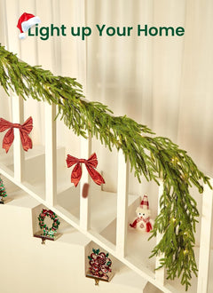Christmas Garland with Lights, 6Ft Norfolk Pine Garlands, Battery Operated