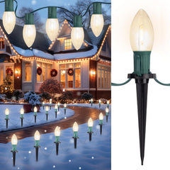 2 Pack Total 51.4 Ft Plug in 40 C9 LED Bulbs String Lights for Christmas Pathway, Warm White