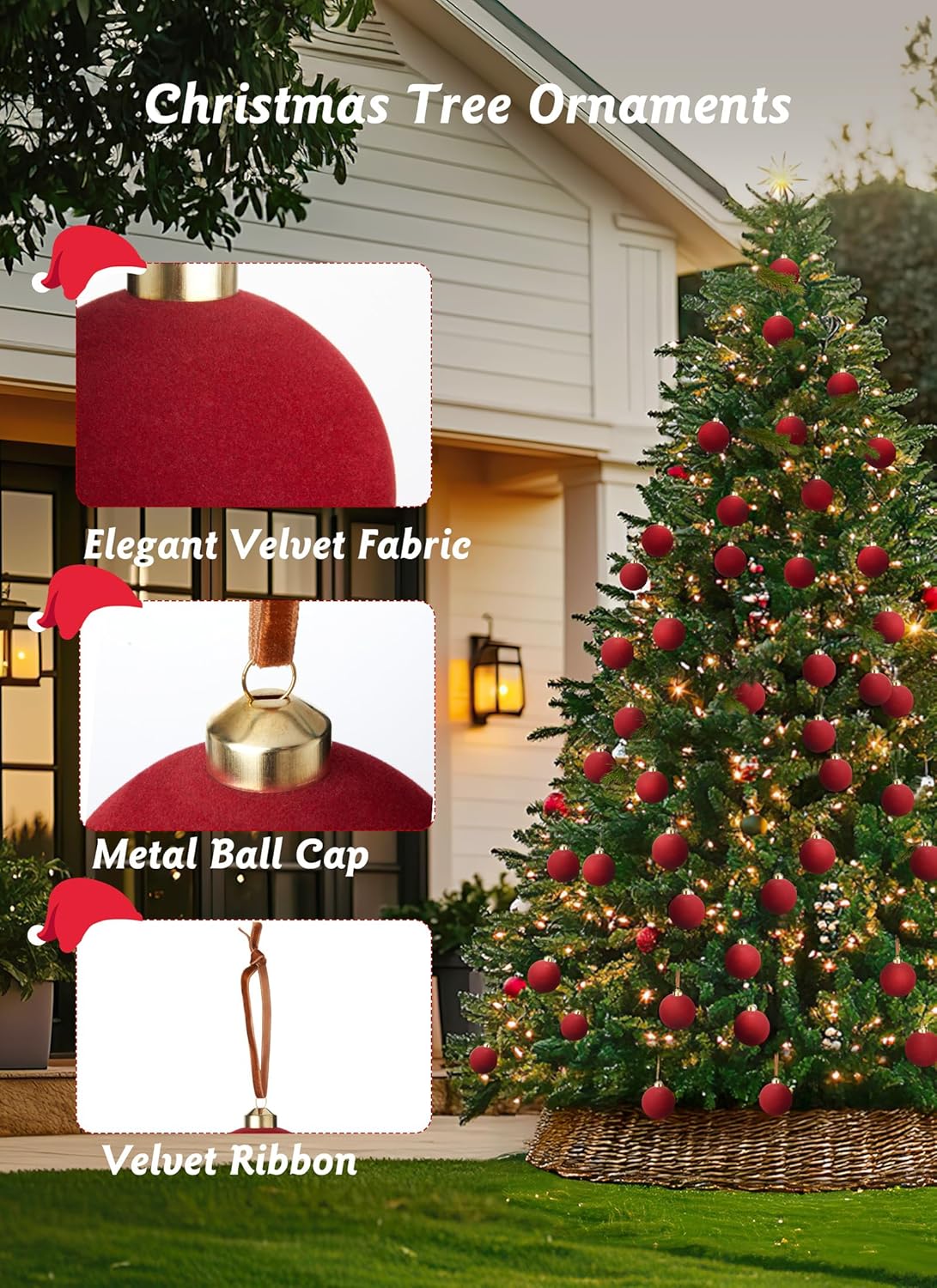 15 Pcs 3.15 Inch Red Velvet Christmas Valentines Balls for Family Holiday Wedding Party Xmas