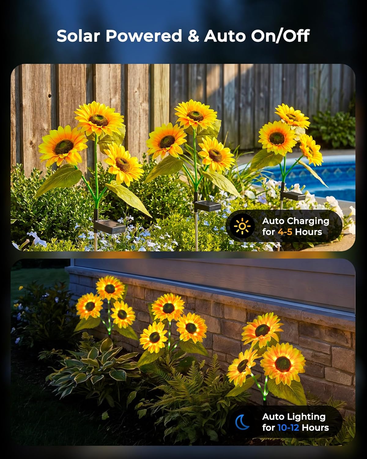 3 Pack (3pcs/pack) Solar Powered Sunflowers Stake Lights for Garden Yard Pathway
