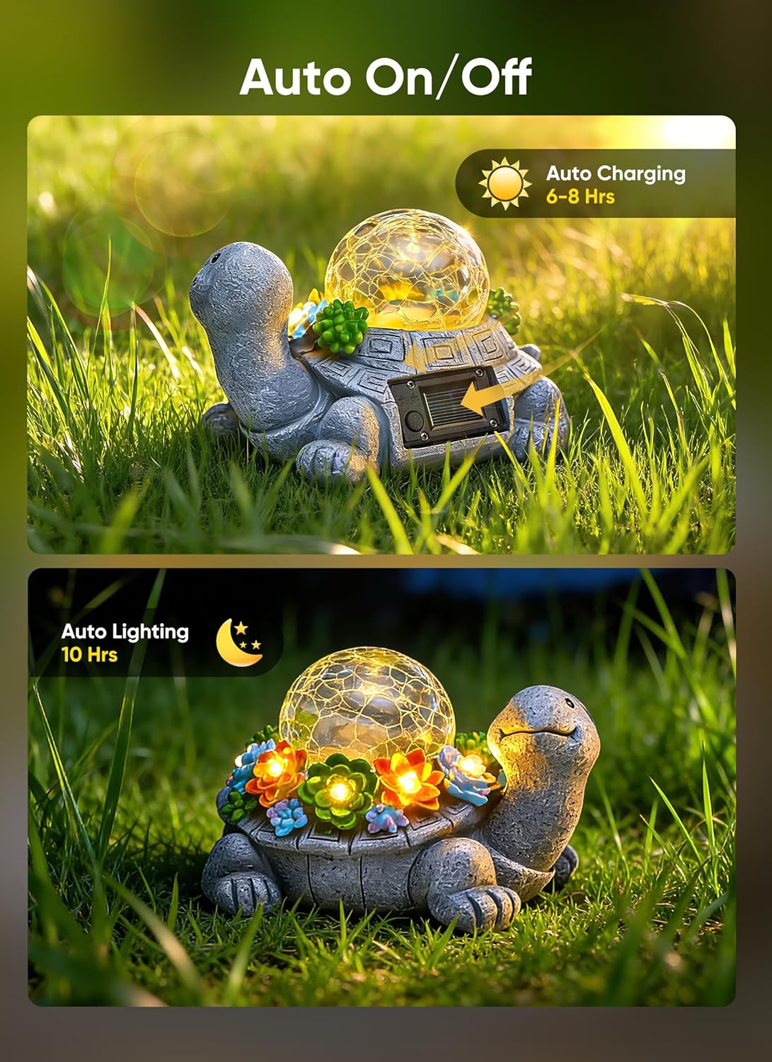Solar Powered Turtle Statue with 5 Succulent LED Lights for Garden Backyard Decor