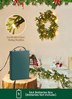 Christmas Garland with Lights, Battery Operated, 6 Ft 20 LED Lighted Pine Leaves Garland, 2 Pack