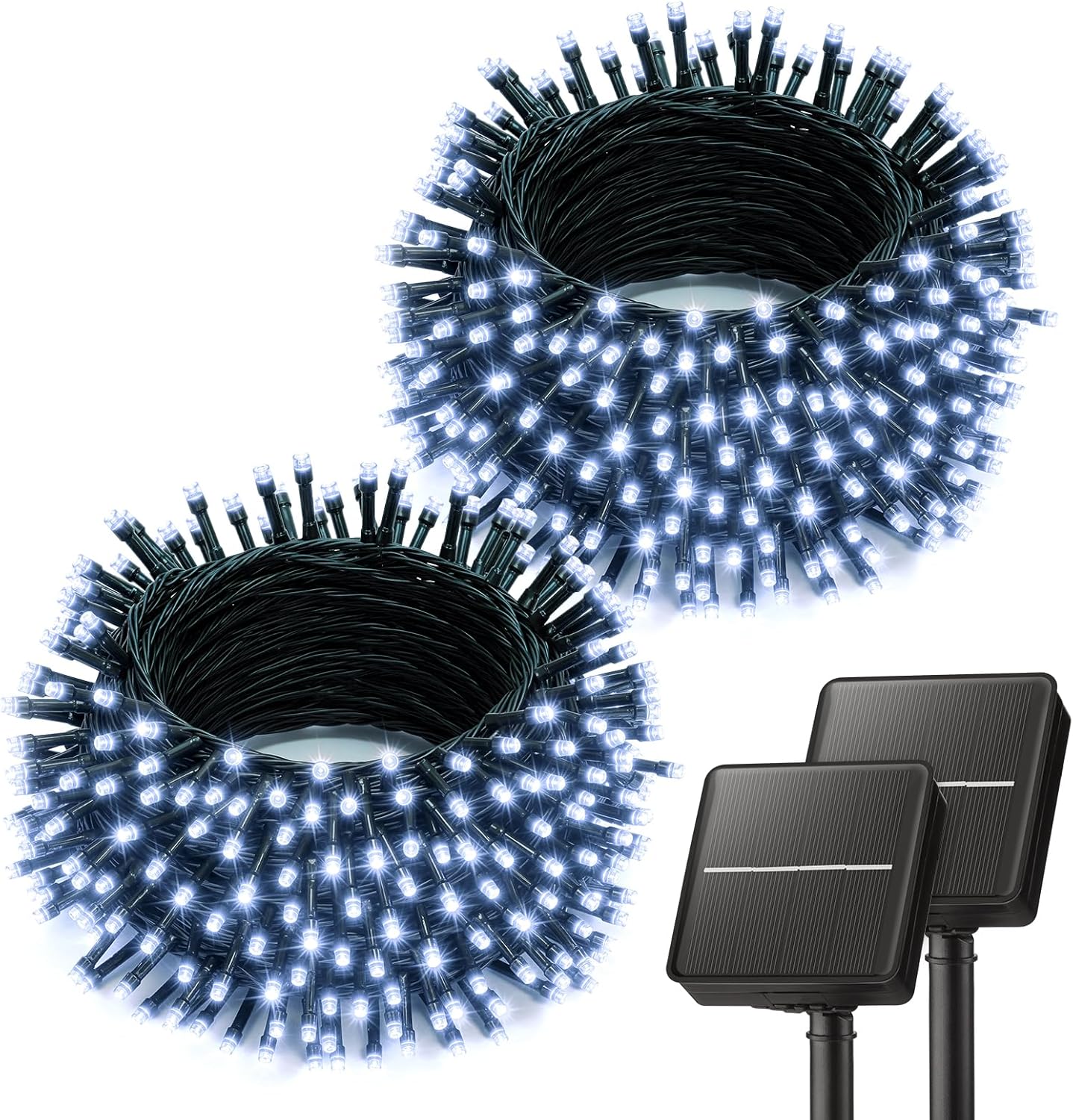 2 Pack Total 80FT 200 LED Solar Powered String Lights with 8 Modes for Christmas Tree, Cool White
