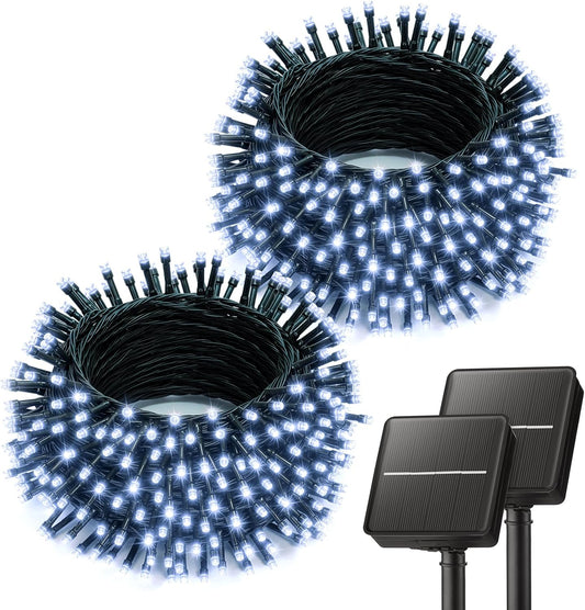 2 Pack Total 80FT 200 LED Solar Powered String Lights with 8 Modes for Christmas Tree, Cool White