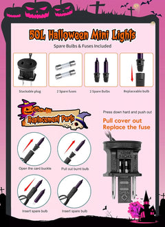 10Ft 50 LED Plug in Mini Incandescent Bulbs String Light for Halloween Haunted House Party, Purple