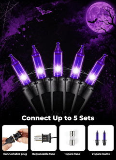 20Ft 100 LED Plug in Mini Incandescent Bulbs String Light for Halloween Haunted House Party, Purple