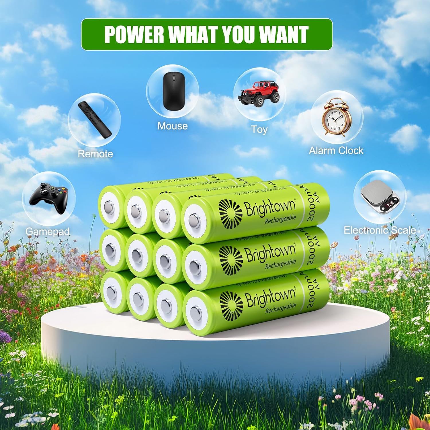 12-Pack 1.2V 2000mAh NiMH Rechargeable AAA Batteries for Solar Lights and Household Devices