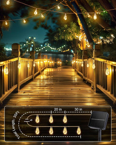 30FT Solar String Lights with 15 Shatterproof Bulbs for Patio Yard Porch Garden, Warm White