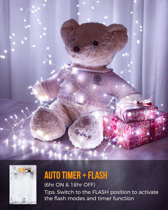 Pure White 10ft 120 LED Battery Operated Silver Wire Firecracker Cluster Lights for Christmas Wedding DIY Decor