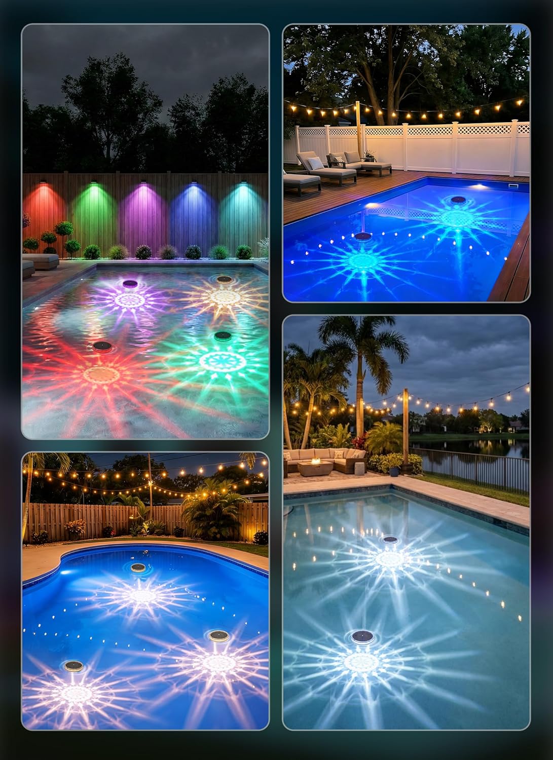 Solar Powered Floating Pool Lights for Pools Bathtub, RGBWW, 12 Light Effects, Long Lasting