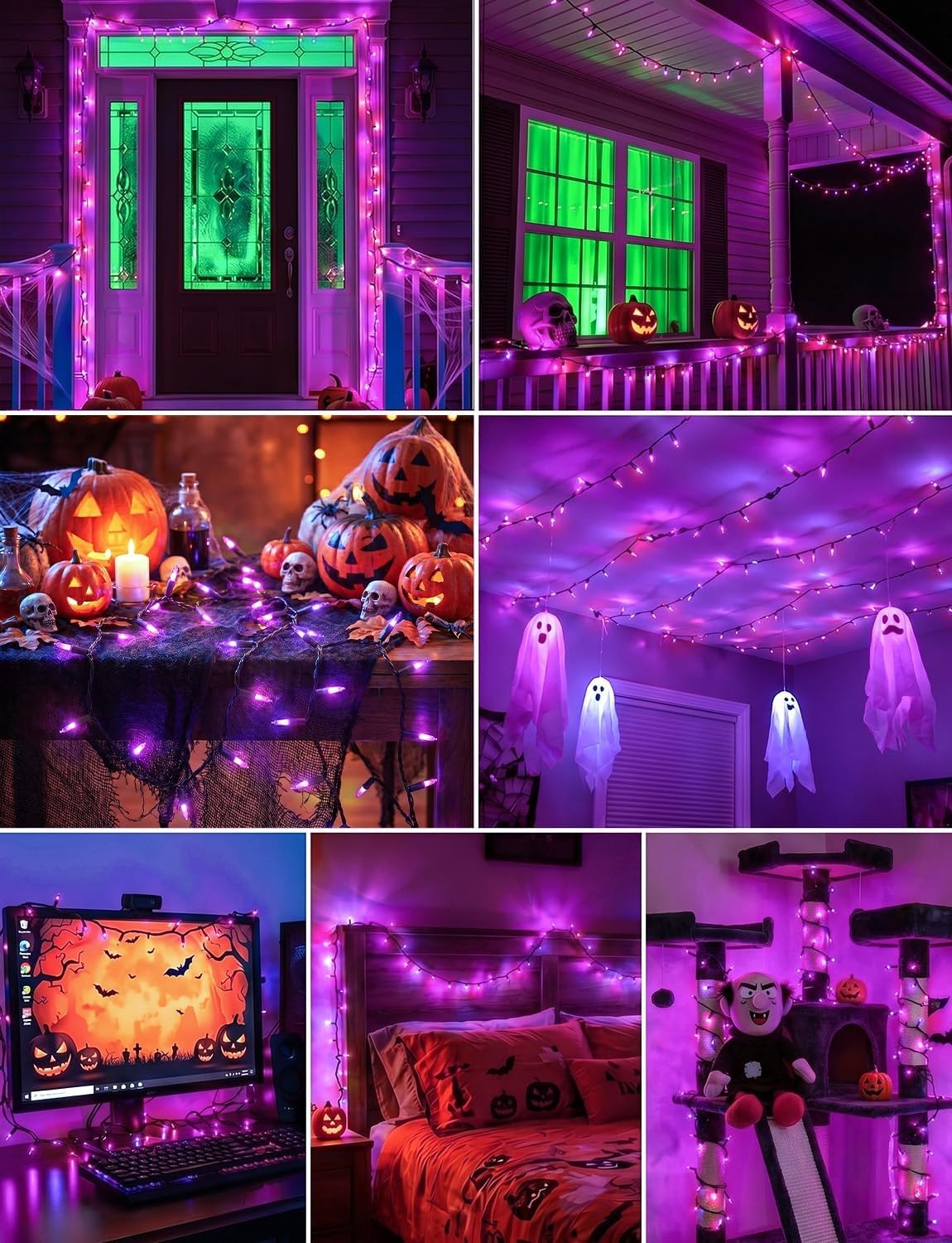 39Ft 100 LED Plug in Mini Bulbs String Light for Halloween Haunted House Party, Purple