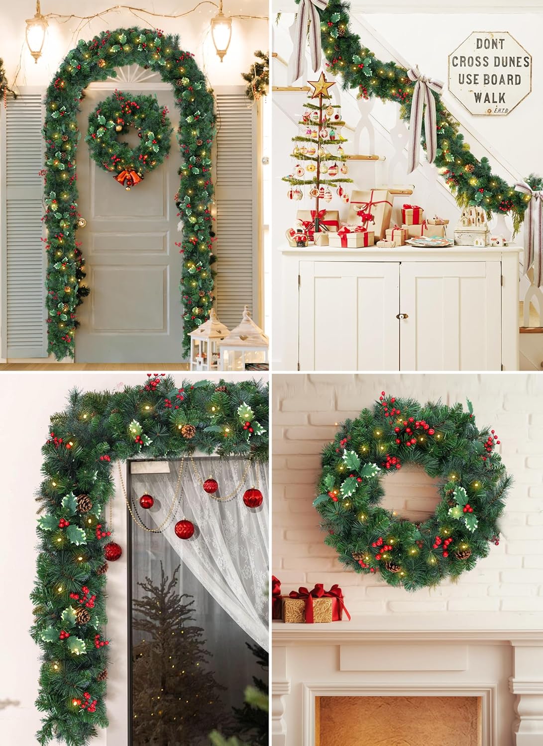 Pre-lit Christmas Garland with Lights, 9Ft 100LED Lighted Garland with 8 Light Modes & Timer