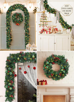 Pre-lit Christmas Garland with Lights, 9Ft 100LED Lighted Garland with 8 Light Modes & Timer