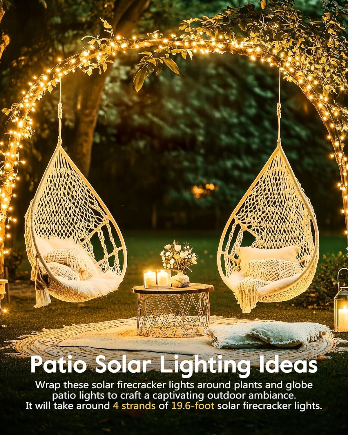 9.8ft Solar String Lights with 8 Modes, Waterproof & Warm White