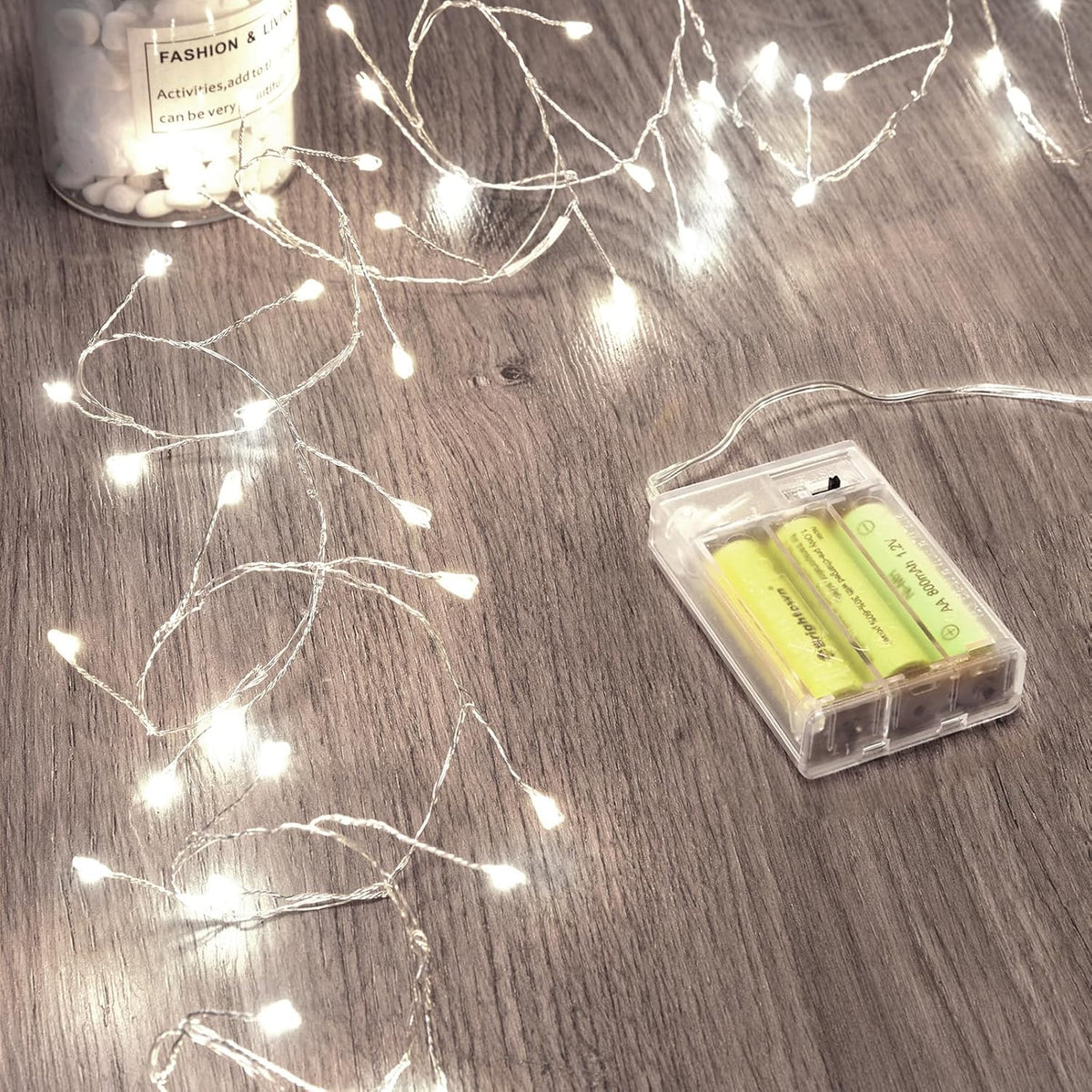 Pure White 5ft 60 LED Battery Operated Silver Wire Firecracker Cluster Lights