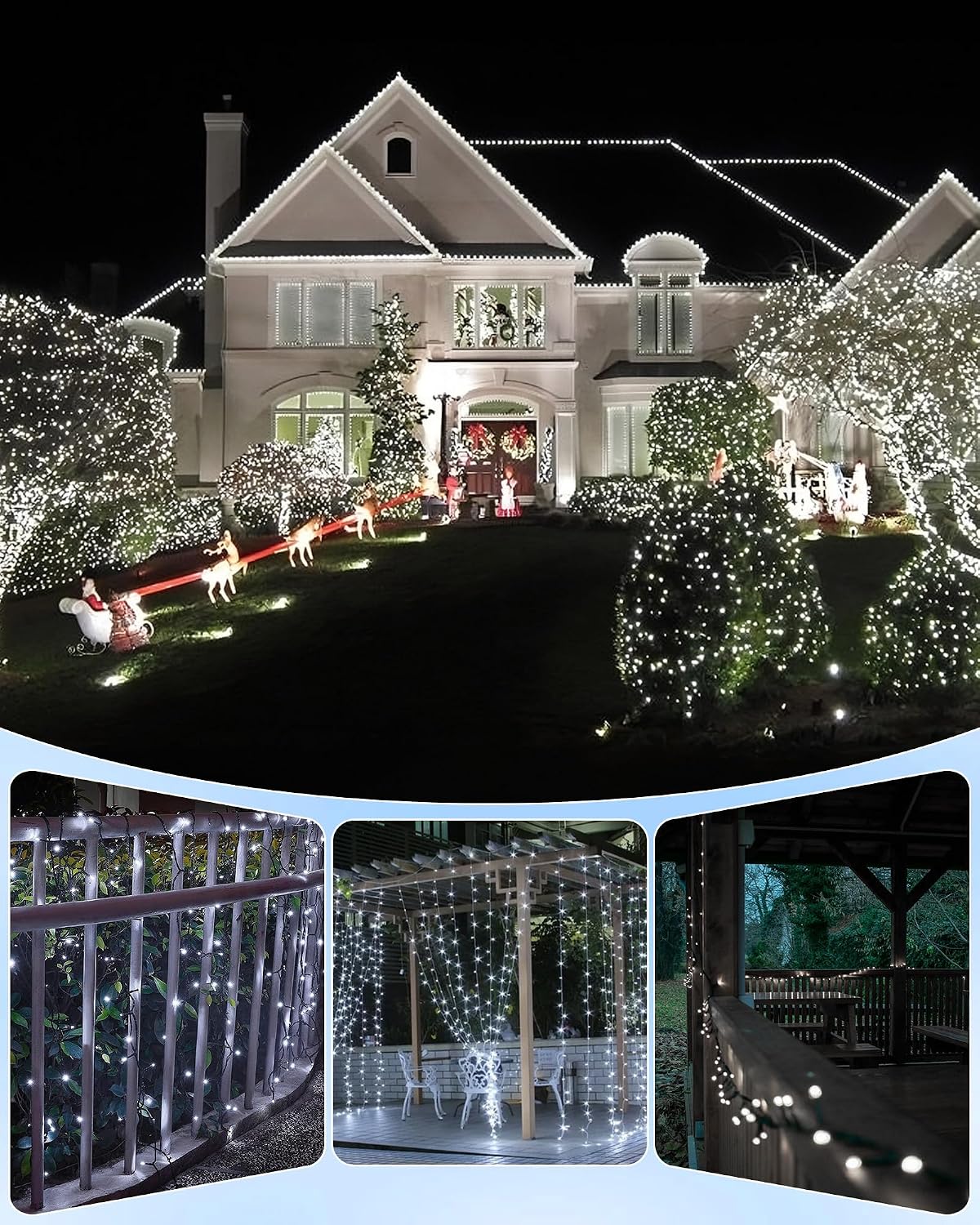 2Pack 46Ft 120 LED Solar Powered String Lights Outdoor for Garden Yard Patio Party Decor, Pure White