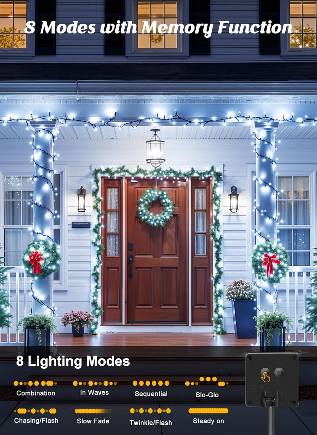 2 Pack Total 80FT 200 LED Solar Powered String Lights with 8 Modes for Christmas Tree, Cool White