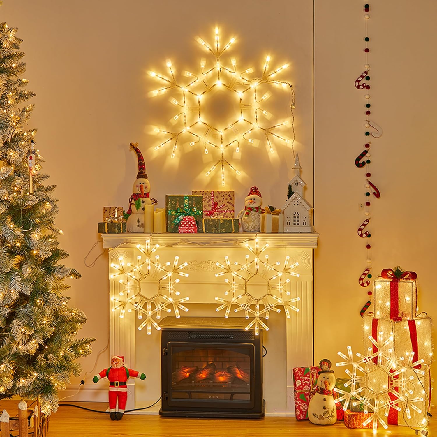 Christmas Snowflake Lights Outdoor Indoor, Multi-Size (20"/36") Multi-Color Folding LED Hanging Lights