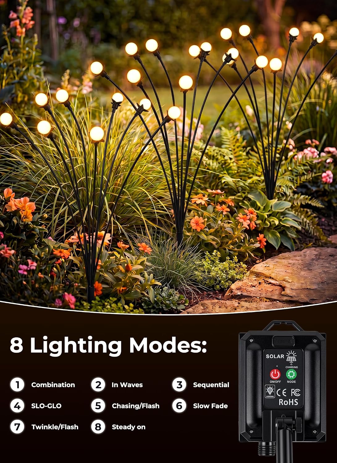 12 Pack 96 LED Firefly Solar Powered Stake Lights for Garden Yard Pathway,Warm White