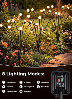 12 Pack 96 LED Firefly Solar Powered Stake Lights for Garden Yard Pathway,Warm White