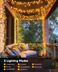 9.8ft Solar String Lights with 8 Modes, Waterproof & Warm White