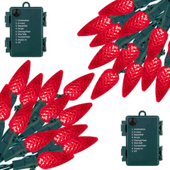 C6 LED Christmas String Lights - 2PC, 60 LEDs, 20FT, Red