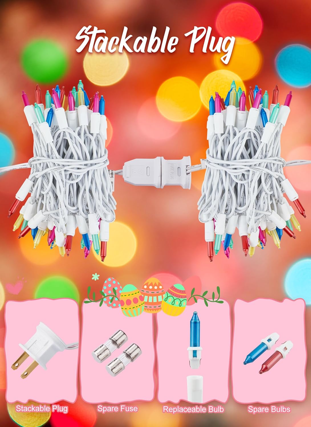 12 Feet 50 Count Incandescent Bulbs Mini Lights for Indoor Outdoor Xmas Tree Easter Valentine’s Day Wedding