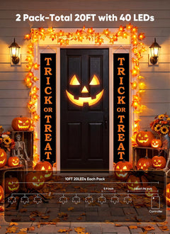 2Pack Total 20Ft 40LED Battery Operated Fall Garland with Lights for Halloween Autumn Fall Decor