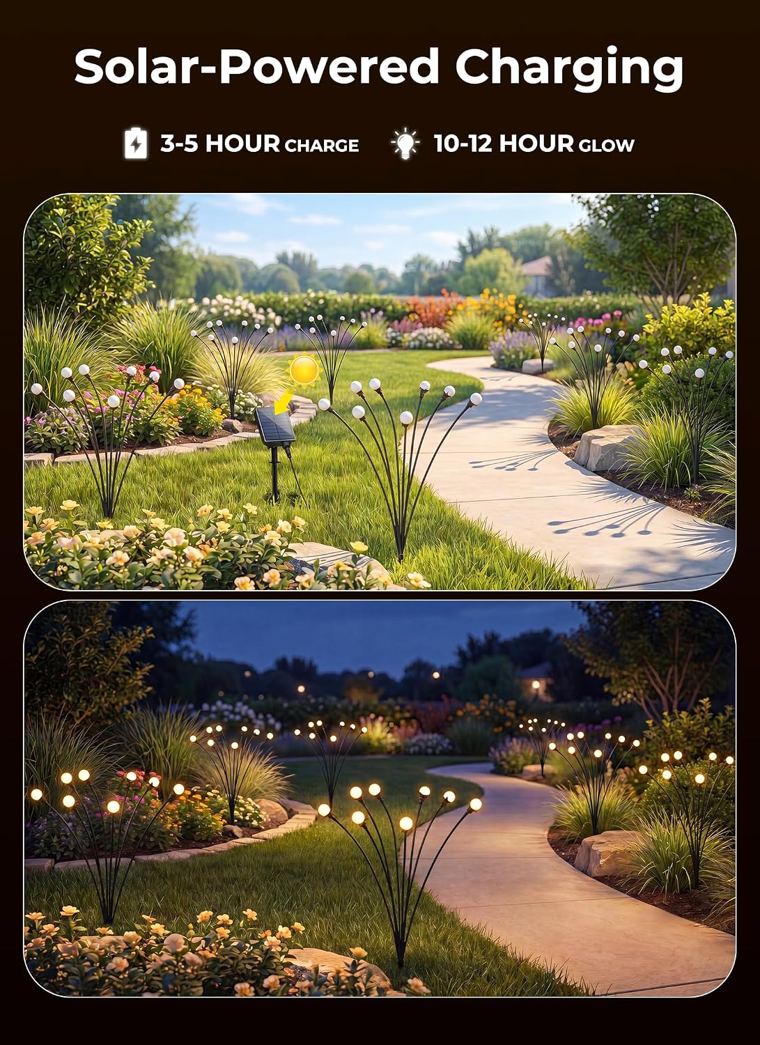 12 Pack 96 LED Firefly Solar Powered Stake Lights for Garden Yard Pathway,Warm White