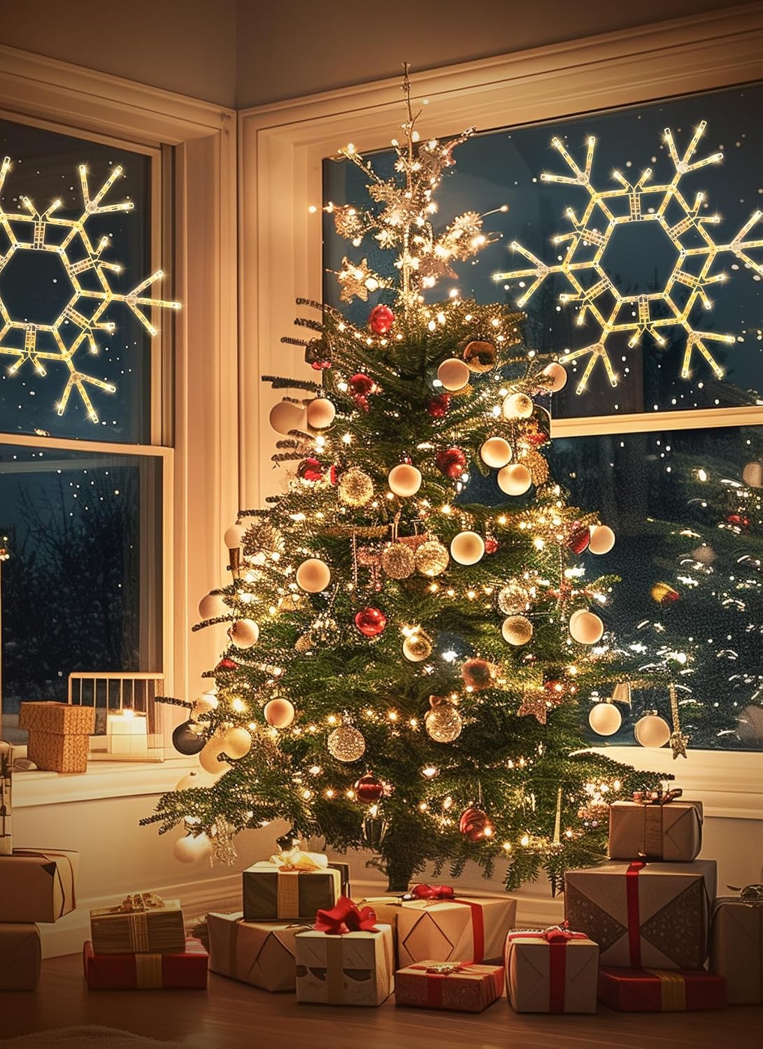 Christmas Snowflake Lights Outdoor Indoor, Multi-Size (20"/36") Multi-Color Folding LED Hanging Lights