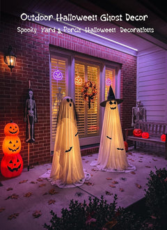 2 Pack Battery Operated Light Up Halloween Veil & Witch Hat Ghosts Decorations Outdoor