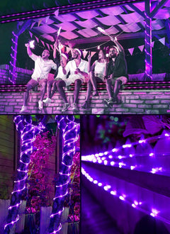 39FT 100LED Solar Rope Lights for Halloween Haunted House Party, 8 Modes, Purple