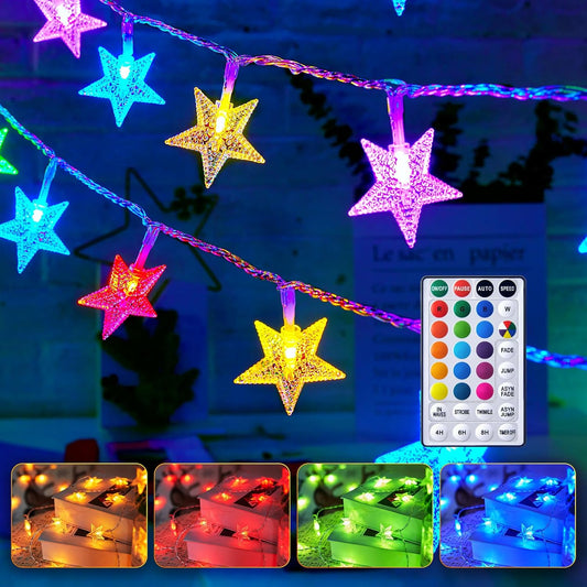 17ft 50 LED Battery Operated 16 Color Changing Star Fairy Lights with Remote, 7 Modes